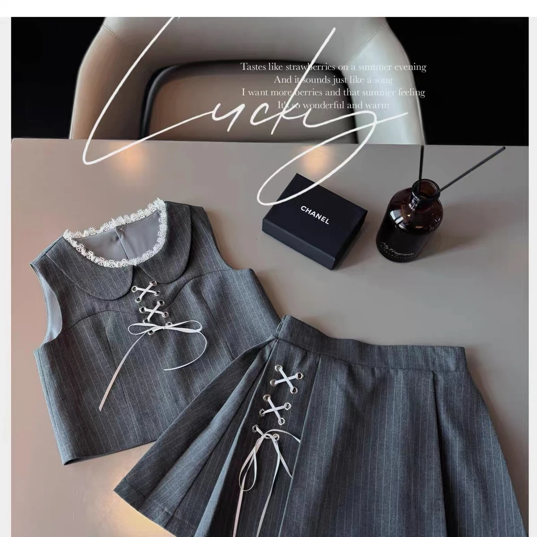 2025新款女童气质高定时髦花边领女童套装