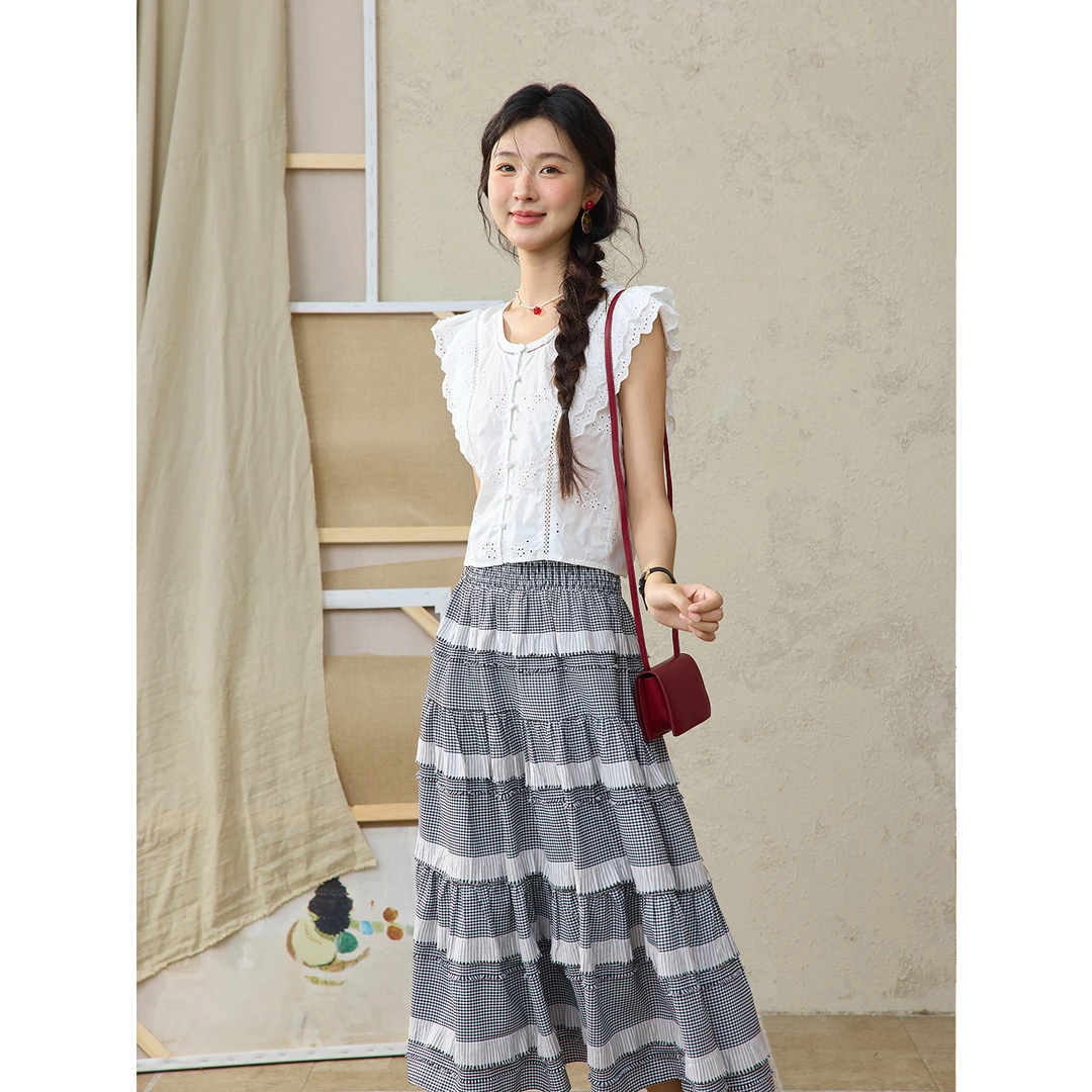 谜秀衬衫女2025夏装新款韩版显瘦收腰镂空花边飞飞袖设计感上衣