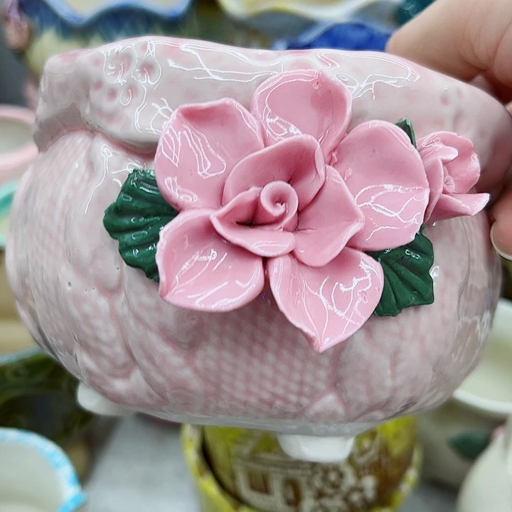 多肉绿植陶瓷花盆9.9包邮，有孔