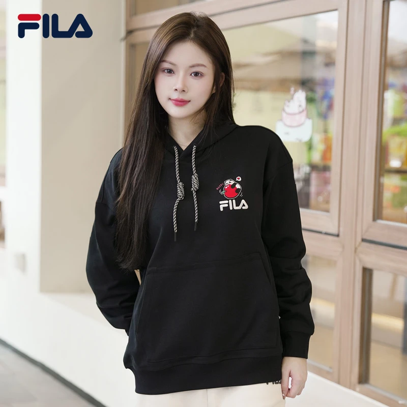 FILA斐乐大熊猫长袖男女卫衣2025秋流光风宽松情侣连帽运动上衣