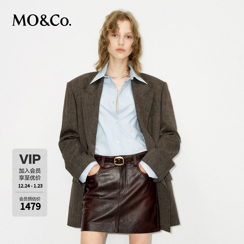 MOCO西装冬绵羊毛亚麻复古肌理中性垫肩外套MBD4BLA009