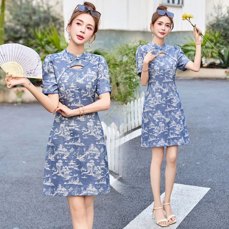 新中式国风连衣裙女夏改良旗袍2025年新款时尚气质减龄短款裙子潮