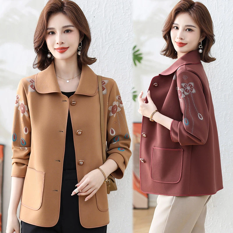 妈妈装春秋洋气短款外套中年女装时尚上衣服中老年夹克阔太太气质