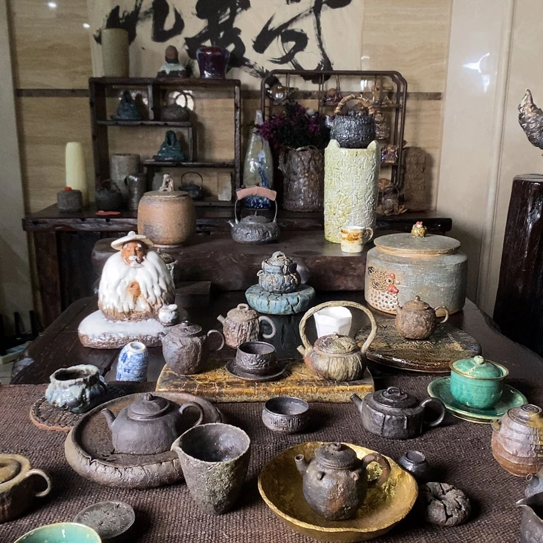 手工制作柴烧茶具