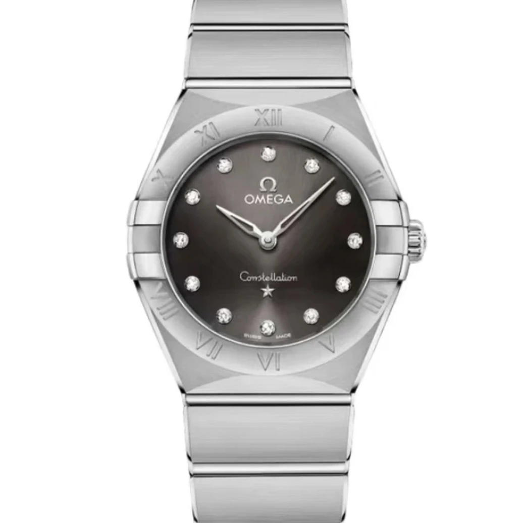 99新 Omega/欧米茄 28表径/星座/精钢/灰盘/曼哈顿/女士腕表简约