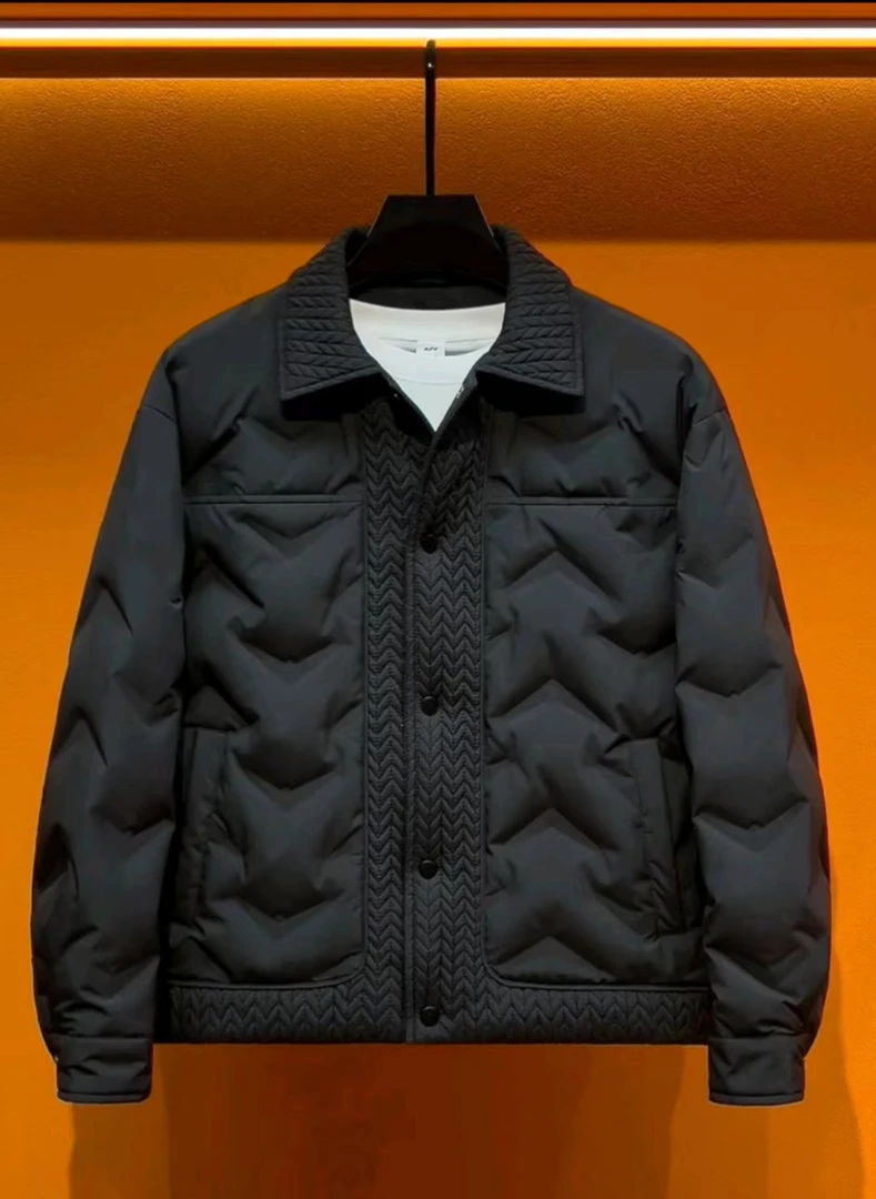 羽绒服男冬季麦穗拼接鸭绒时尚翻领保暖宽松轻薄羽绒外套H-121.77