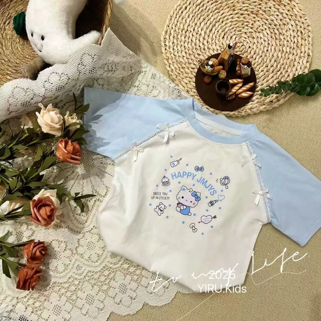 【新疆包邮】春季新款KT插肩辣妹短袖X904