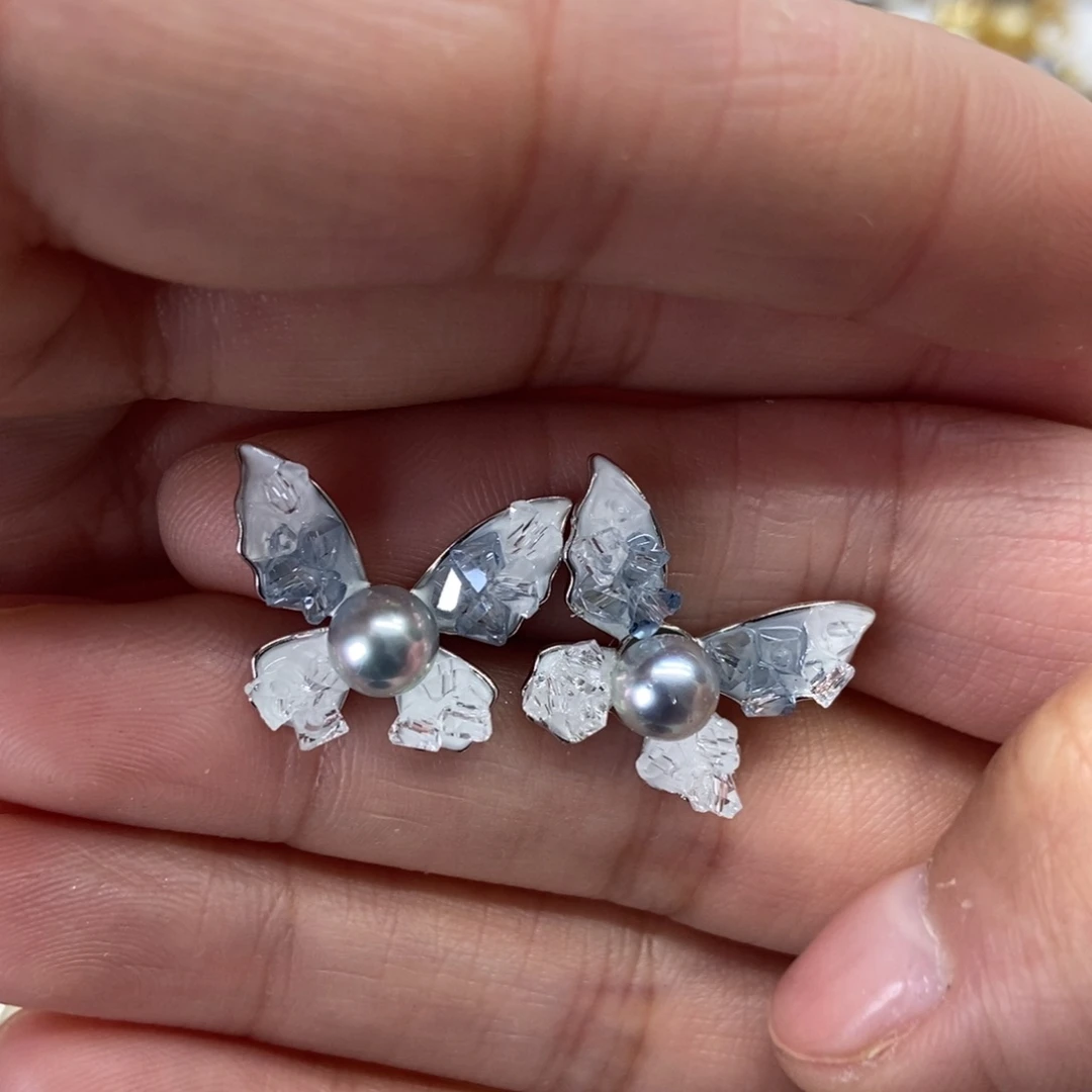 银S925镶嵌海水珍珠耳饰