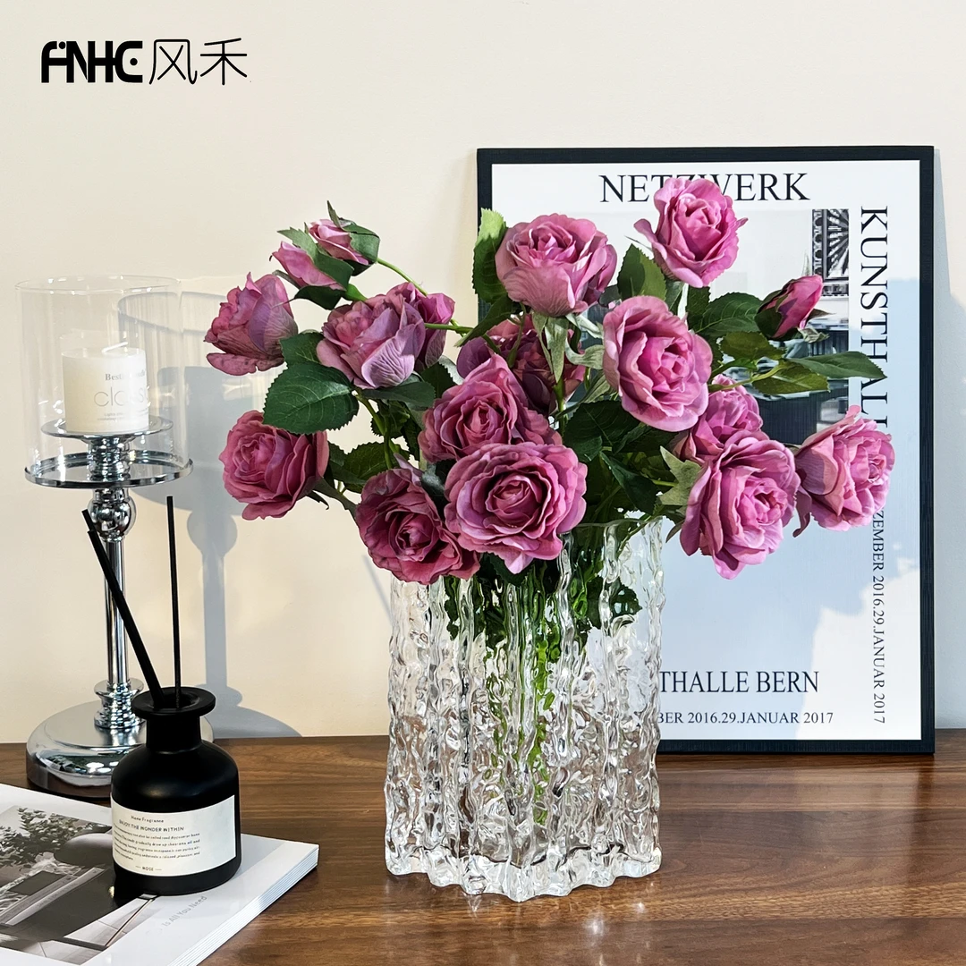 紫玫瑰保湿手感仿真花假花装饰花餐边柜家居装饰客厅装饰花艺摆件