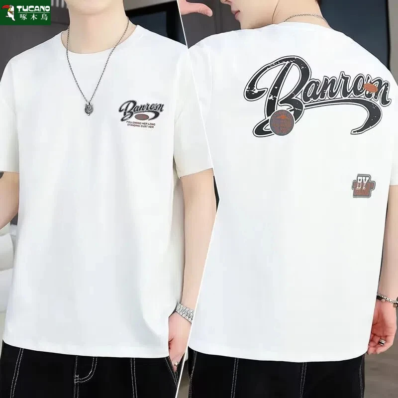啄木鸟潮牌宽松新款男士短袖印花夏季休闲T恤上衣男半袖体恤衫男