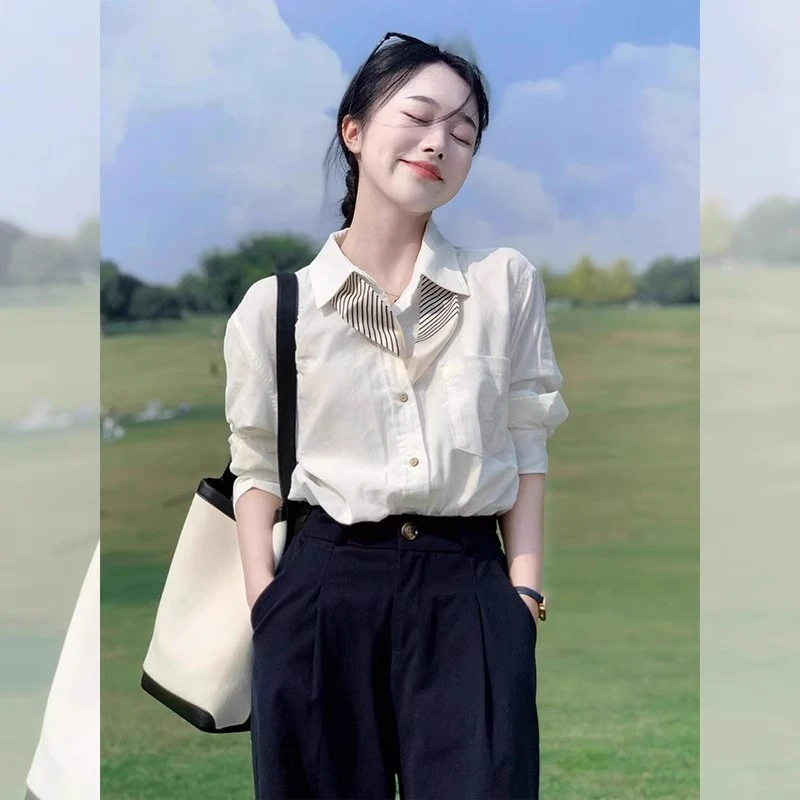 芯娇晴法式白色长袖职业衬衫女2025早春新款衬衣高级感Polo领上衣