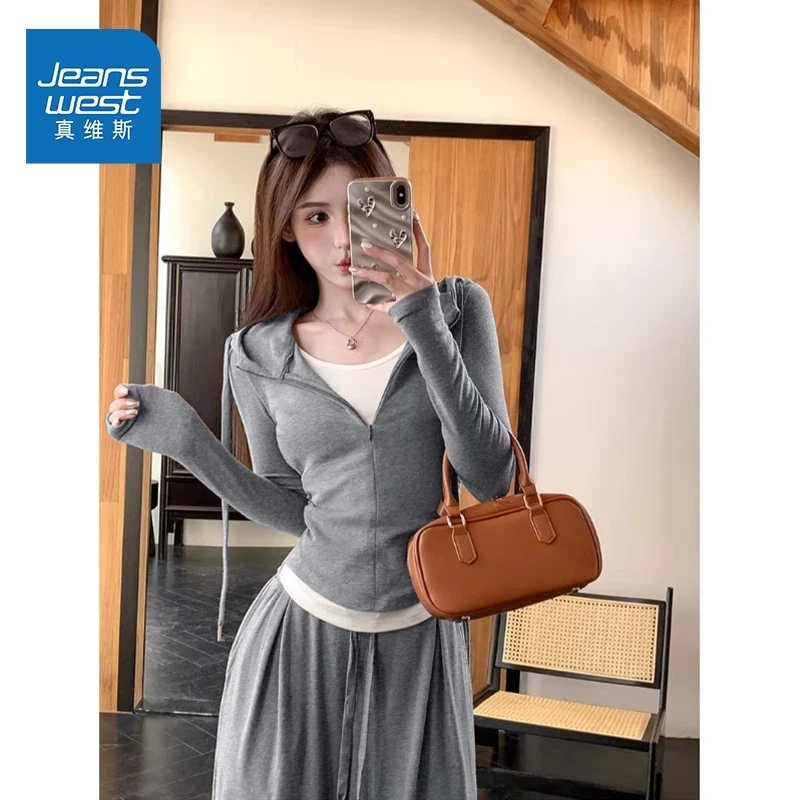 真维斯女高级两件套慵懒感时尚洋气阔腿裤时尚套装别致漂亮小衫H
