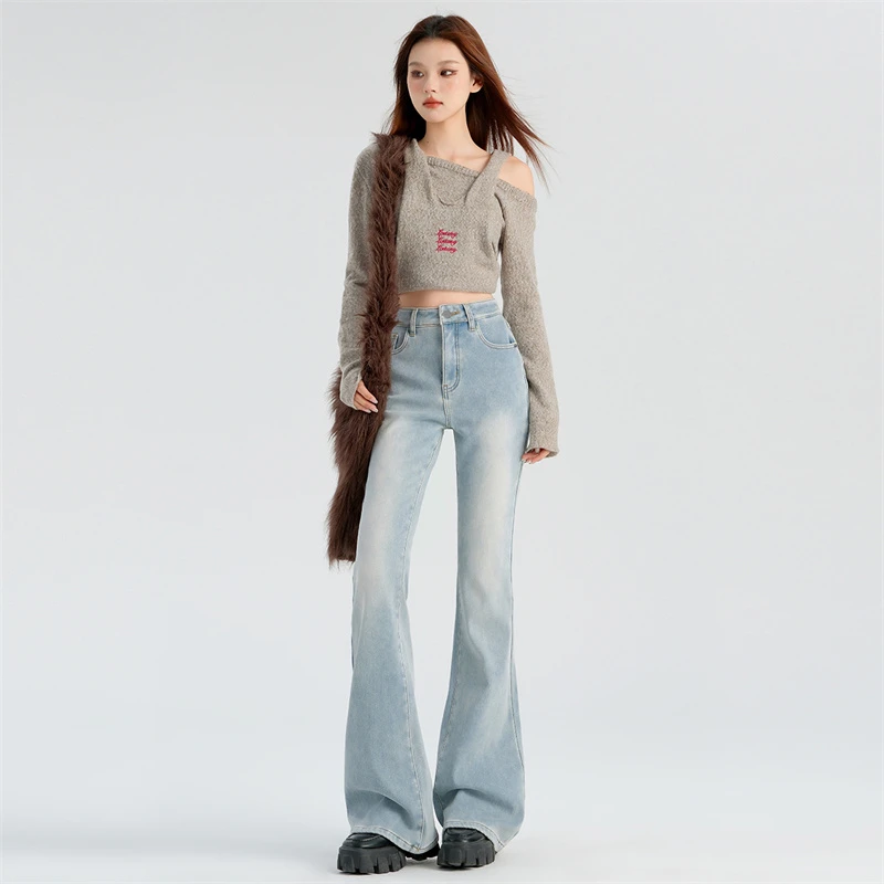 热号TY1513高弹微喇显瘦牛仔裤女中高腰马蹄裤女