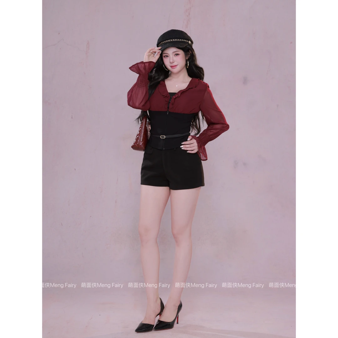 现货萌面侠【万搭裤王】辣妹高腰小众设计感显瘦厚实毛呢短裤5648M