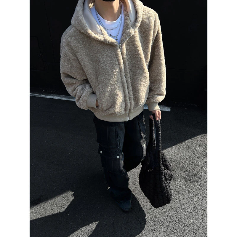 美式复古羊羔绒棉衣男冬季潮加厚慵懒风毛毛棉服痞帅保暖情侣外套