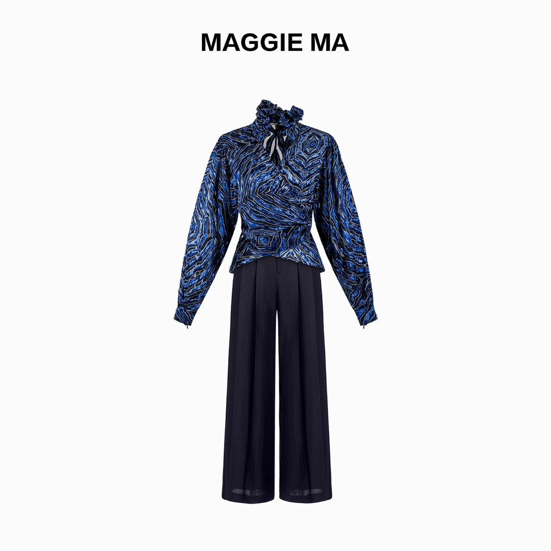 MAGGIE MA马婧设计师款星空夜色渐染花边领衬衫裤子套装398S/451P