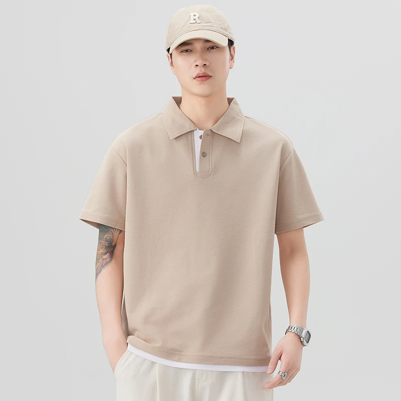 802纯色短袖POLO衫假两件夏季新款男士宽松休闲翻领透气百搭上衣