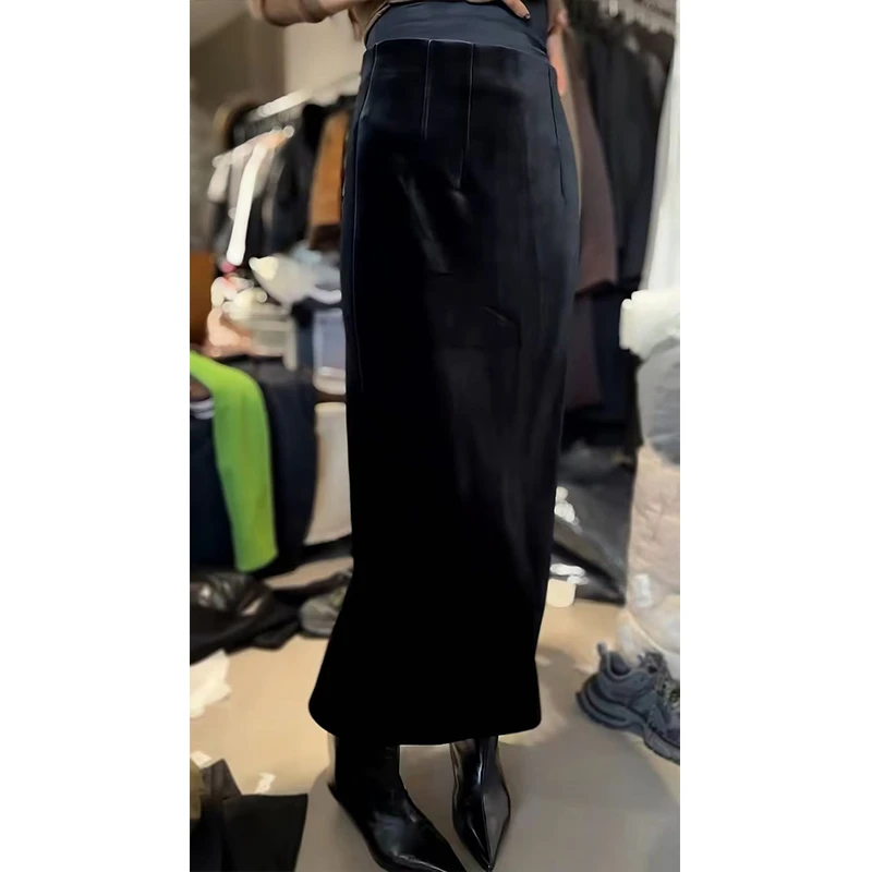 JING2025冬季新款99931高腰女半身裙加绒经典丝绒休闲裙显瘦半裙