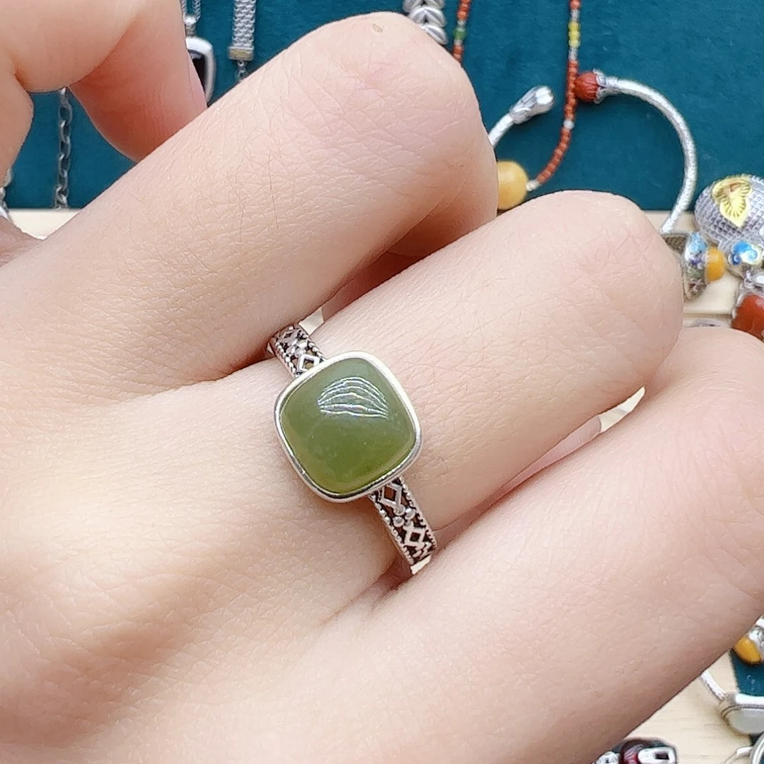 和田玉戒指银S925镶嵌