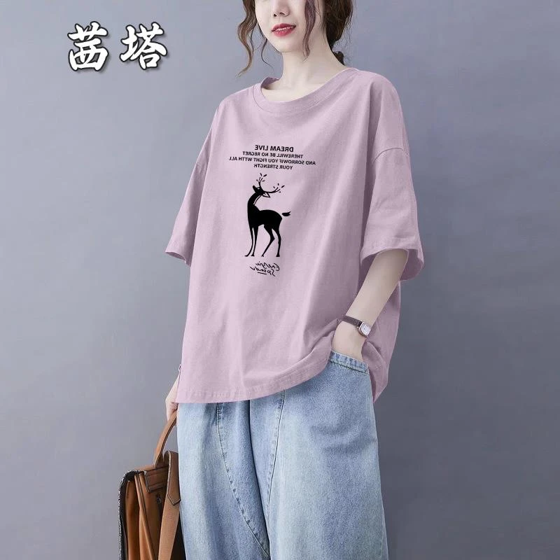 2025年时尚百搭新款休闲宽松短袖t恤女装夏季外穿打底上衣女士夏