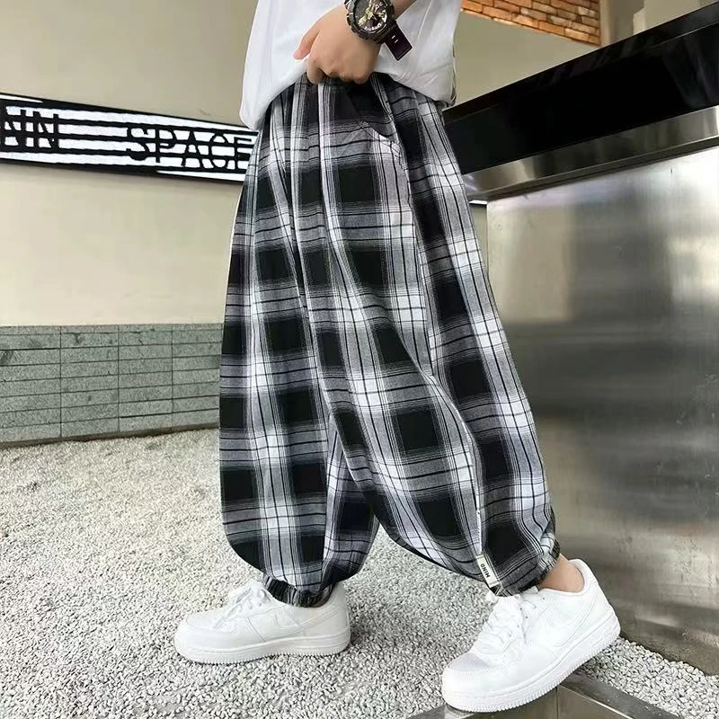 男童裤子夏季薄款格子防蚊裤2025新款儿童夏装中大童灯笼裤帅气潮