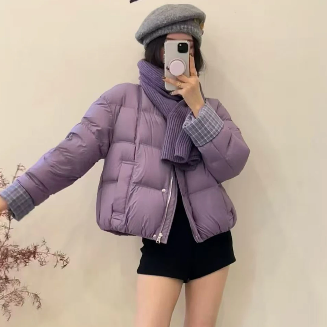 ［姑妈家］大牌欧货短款带围脖90白鸭绒羽绒服