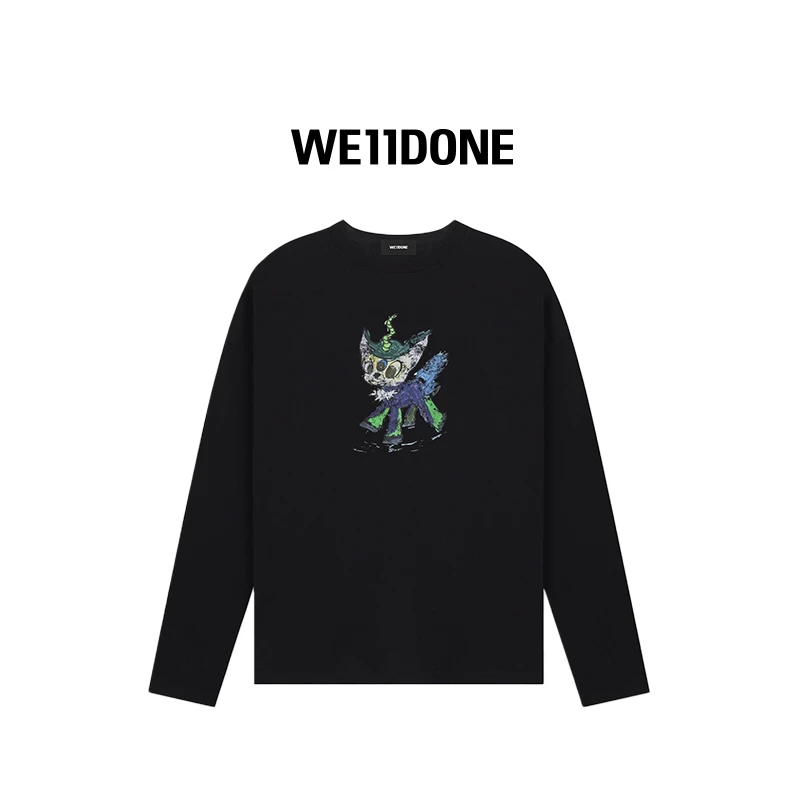 【25早春新品】WE11DONE男女白色JEFF小怪兽绘图圆领长袖T恤25-745