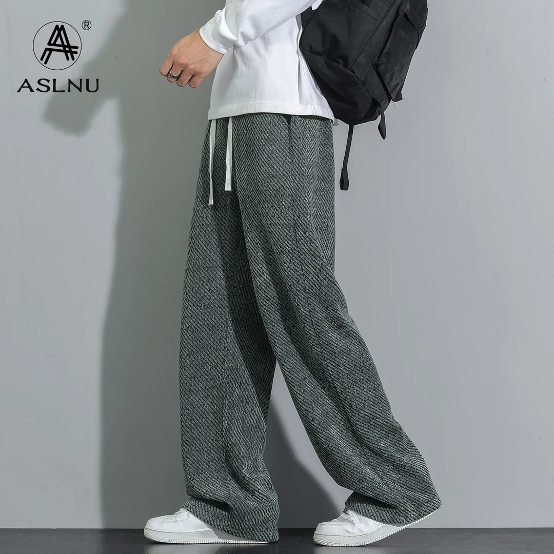 美式潮牌休闲裤男秋冬季新款宽松直筒雪尼尔阔腿裤子抽绳保暖弹力
