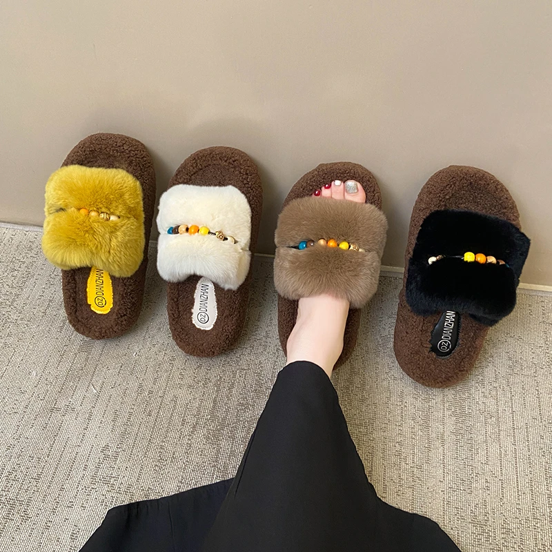 厚底毛毛拖鞋女外穿2025秋冬新款小个子增高懒人毛绒增高一字棉拖