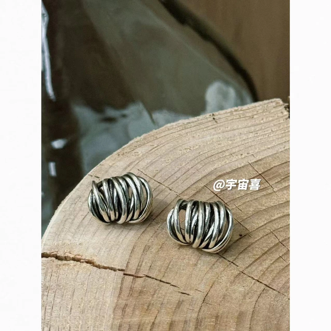 铜合金耳饰  C3-007多层线条烟花古银色3d耳钉