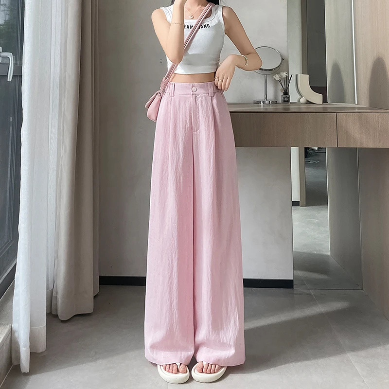 宽松阔腿裤女2024年夏新款高腰显瘦垂感直筒裤薄款休闲裤运动透气