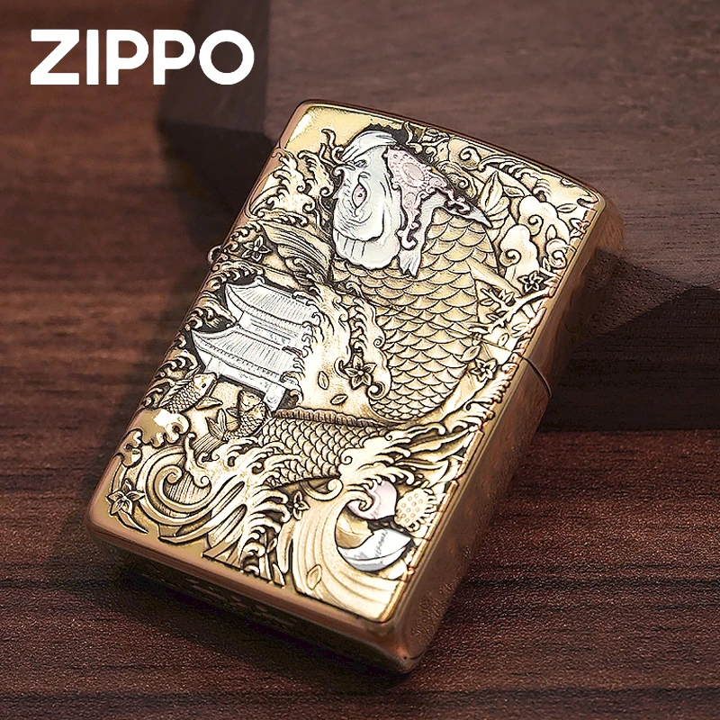 ZIPPO正品打火机/鱼跃龙门-紫铜镶嵌立体雕刻DY9802GQ【林子1】