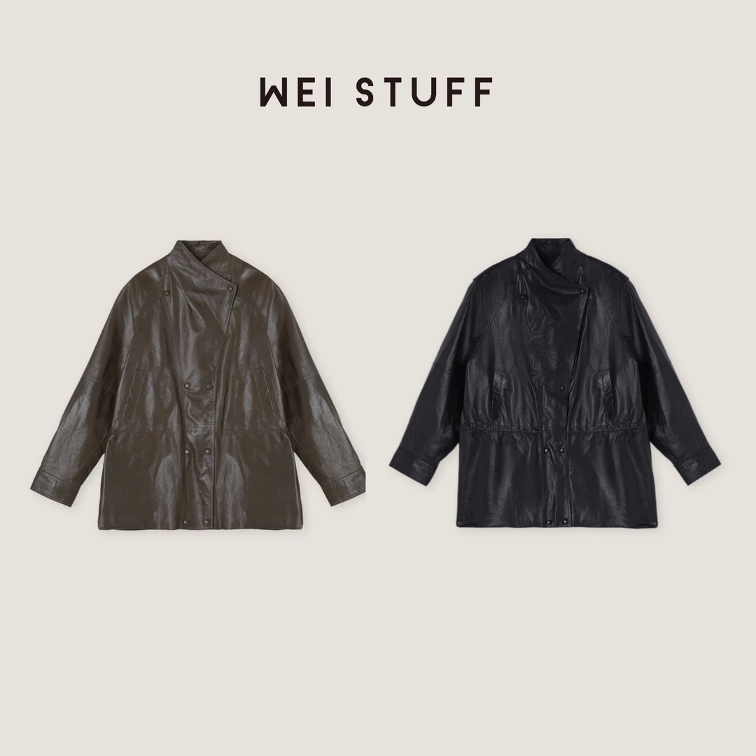 WEI STUFF  “荒野旅人”100羊皮洋气女抽褶收腰皮衣外套 9030.
