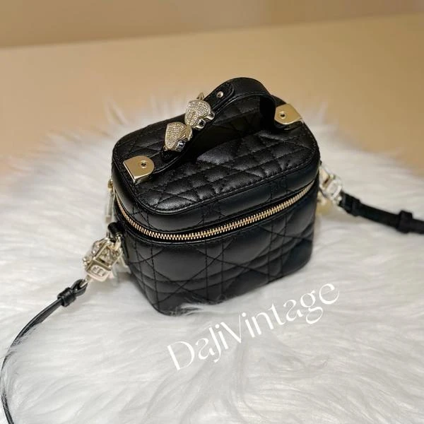 大吉中古/Dior迪奥黑金藤格纹小盒子斜挎包