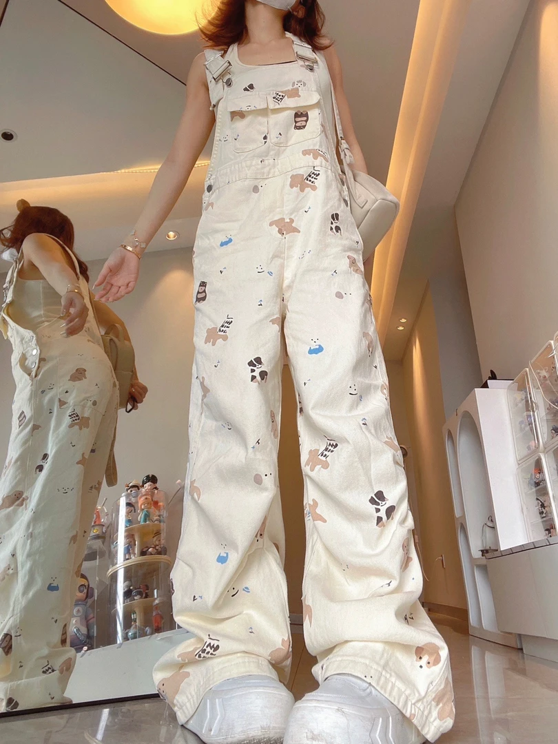 奶fufu减龄设计感背带裤小个子女春秋小众美式复古宽松慵懒风裤子