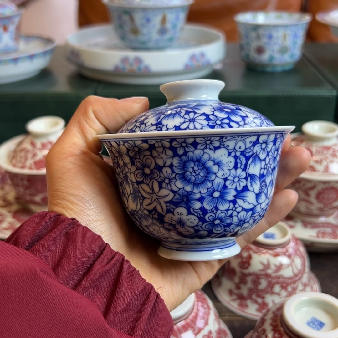 柴窑万花两才盖碗