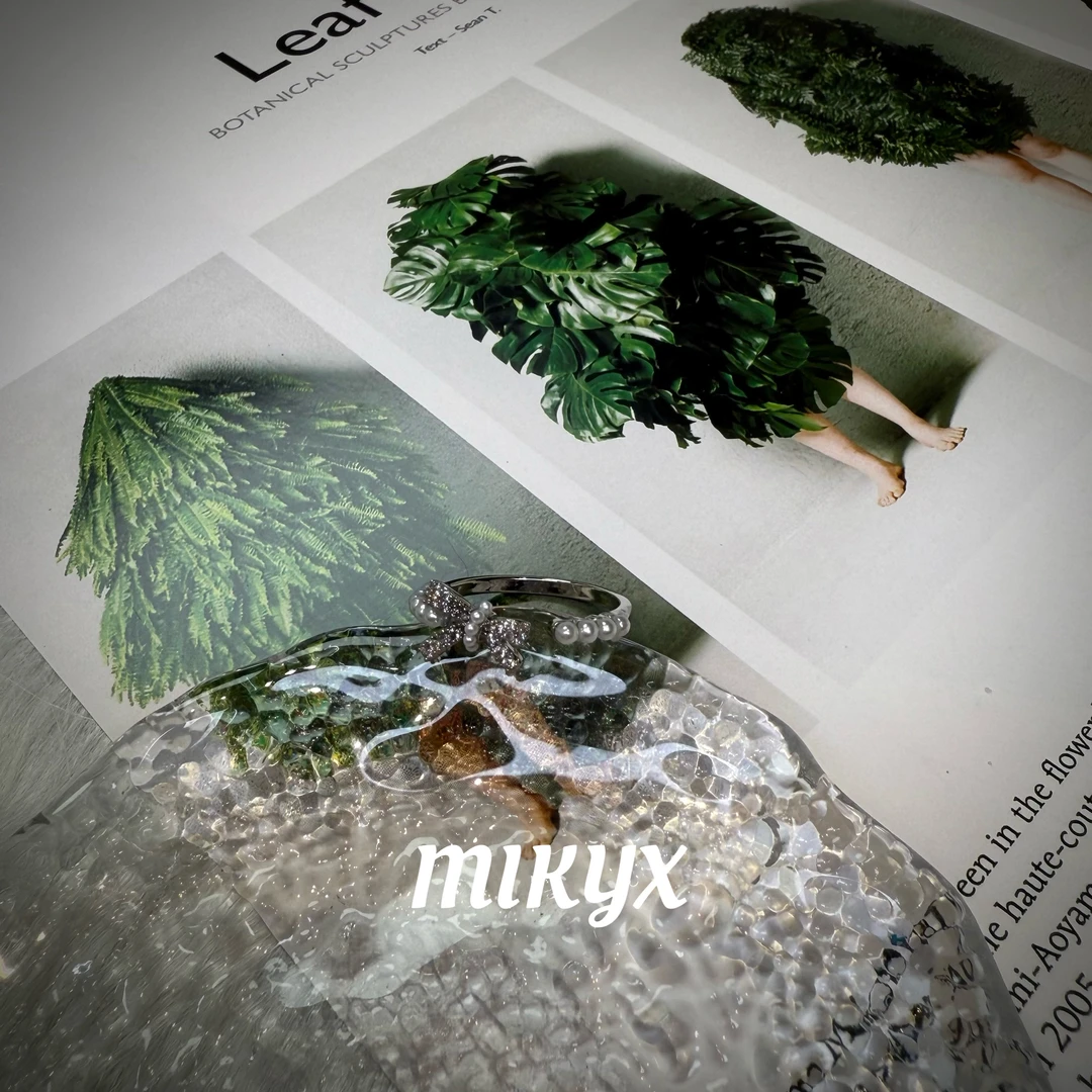 mikyx 铜合金合成锆石戒指 蝴蝶结珠珠戒指A143