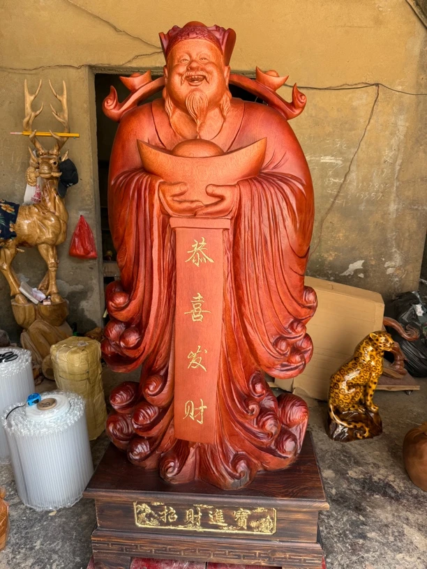 花梨木手工雕刻大财神招财进宝