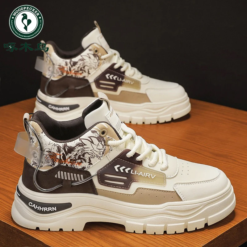 啄木鸟高帮男鞋秋季运动防水防滑厚底休闲工装加绒棉鞋马丁靴男款