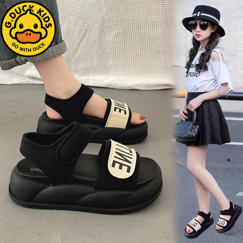 小黄鸭女童凉鞋2025夏新款中大童软底轻便儿童鞋子公主运动沙滩鞋