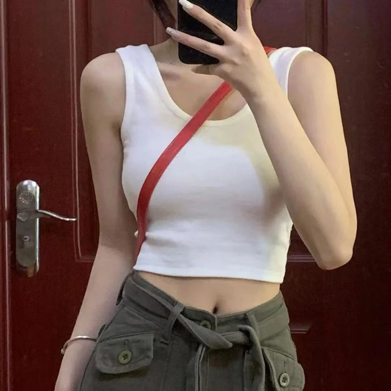 夏季新款外穿无袖露肚脐背心女学生运动短款吊带背心打底衫上衣女