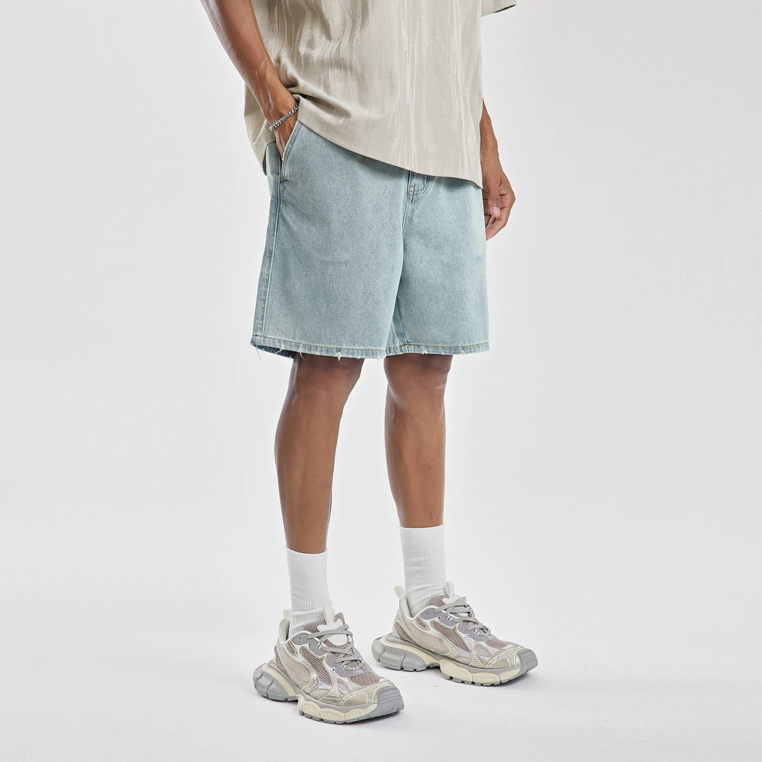 bdpowerup牛仔短裤男夏季薄款直筒裤子美式复古直筒休闲短裤男款