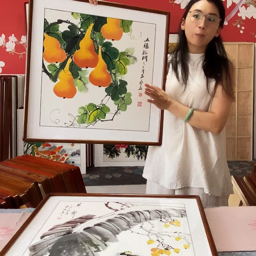 国画手写手绘国画作品62✖️62带框包邮