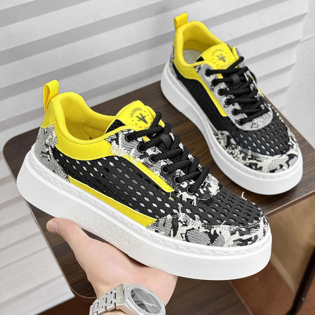男款青年百搭低帮板鞋2025年潮流时尚透气镂空厚底运动休闲鞋具备