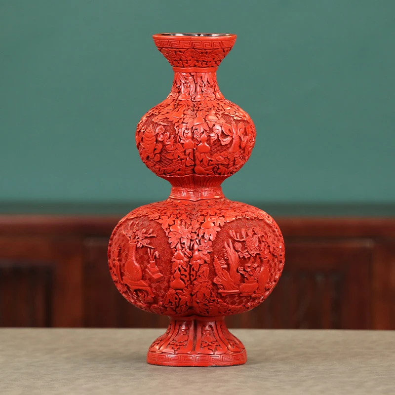 113剔红博古纹葫芦瓶 手工漆器
