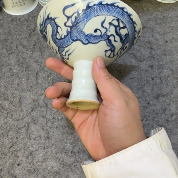 杯陶瓷工艺品摆件青花龙纹高足杯