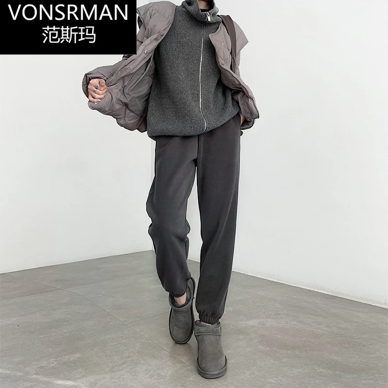 防风裤女秋冬2025新款高腰显瘦休闲运动裤小个子直筒束脚加绒卫裤