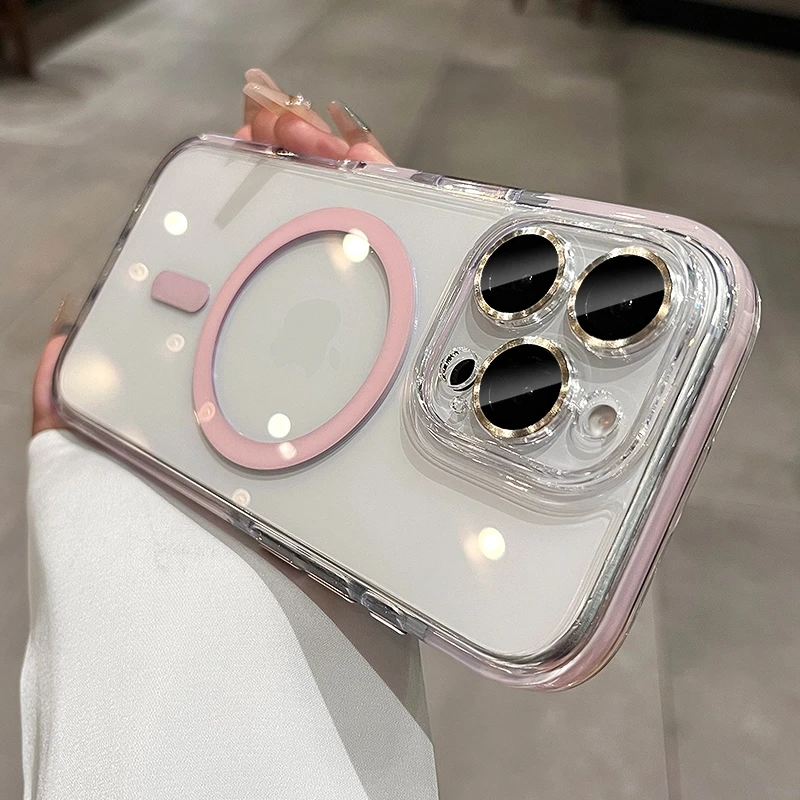 少女粉适用苹果16pro手机壳透明磁吸简约网红iPhone17防摔高级感