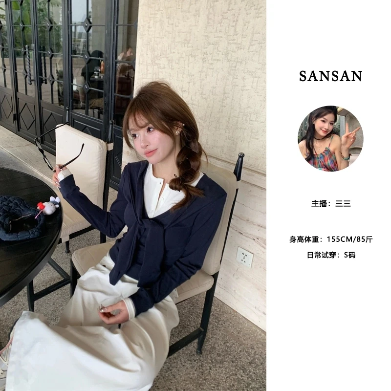 【三三】（早春浪漫）春季薄款修身显瘦假两件长袖内搭打底衫上衣