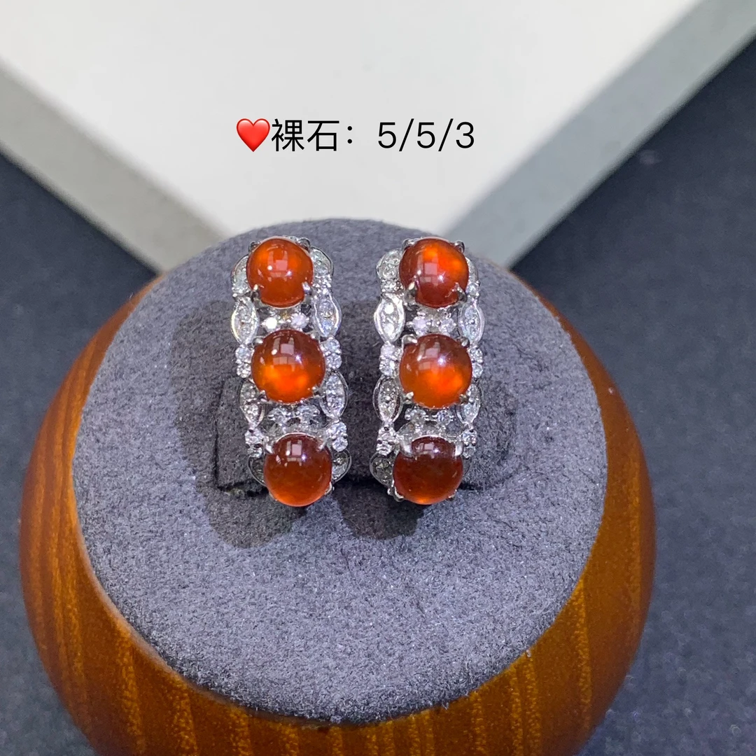 新品推荐·18K金冰种红翡设计款缅A翡翠玉石耳饰耳包款气质橙红